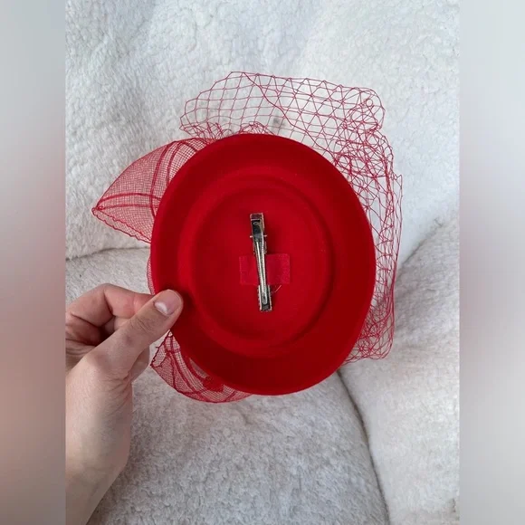 2pc. Elegant Party Black and Red Fascinator Lawliet Woman's Hair Fashion Piece - Picture 12 of 12